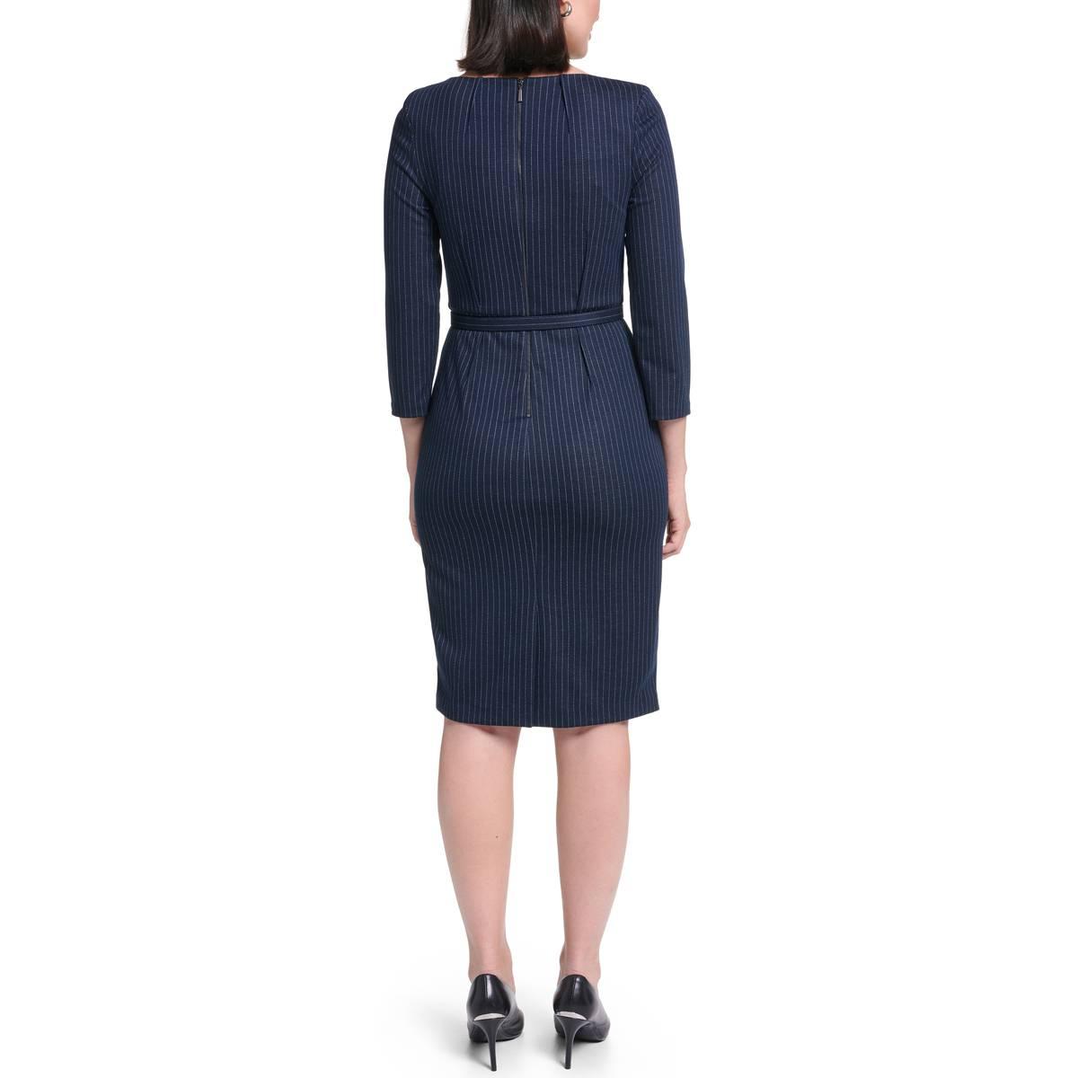 Womens Calvin Klein 3/4 Sleeve Pinstripe Sheath Dress