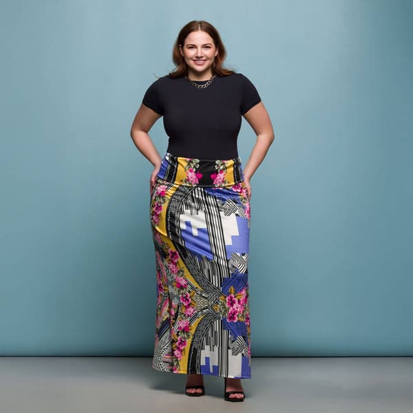 Plus Size 24/7 Comfort Apparel Multicolor Floral Maxi Skirt