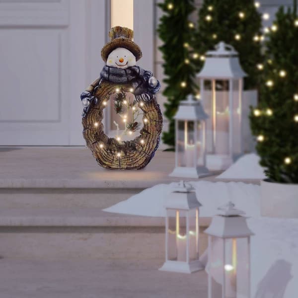 Alpine LED Snowman Statue with Carved Wood Look