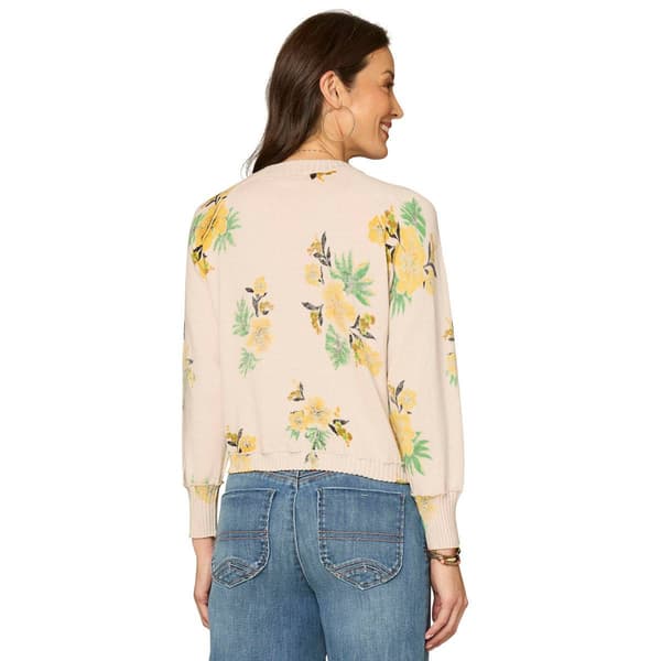 Womens Democracy 3/4 Sleeve Floral Button Front Cardigan