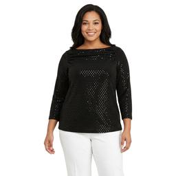Plus Size Kasper Long Sleeve Ruched Front Dot Blouse