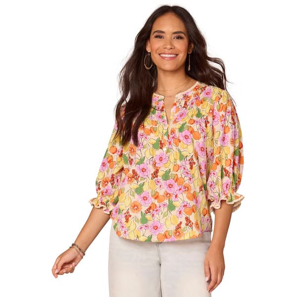 Womens Democracy Lantern Sleeve Stand Collar Woven Blouse - image 