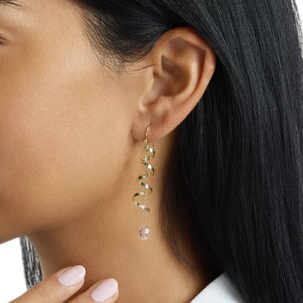 Athra 14kt. Gold over Brass & Pink Crystal Swirl Drop Earrings