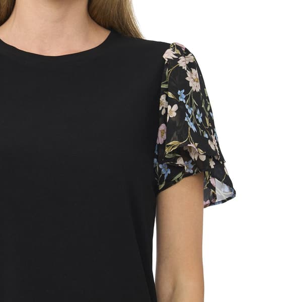 Womens Cece Short Sheer Floral Sleeve Solid Blouse