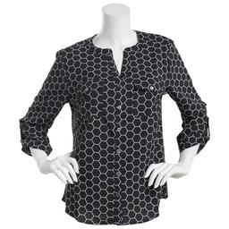 Womems Notations 3/4 Roll Tab Print Equipment Shirt-Black/White
