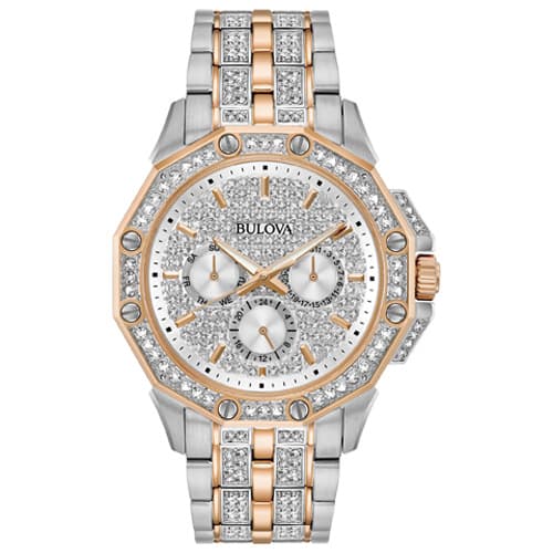 Mens Bulova Octava Two-Tone Crystal Bracelet Watch - 98C133