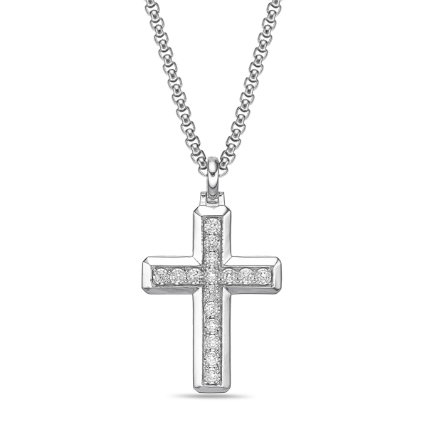 Mens Lynx 1/2ctw. Lab-Grown Diamond Cross Pendant Necklace - image 