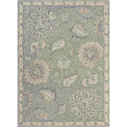 HomeRoots Grey & Blue Wool Floral Hand Tufted Accent Rug