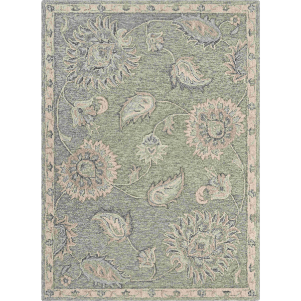 HomeRoots Grey & Blue Wool Floral Hand Tufted Accent Rug