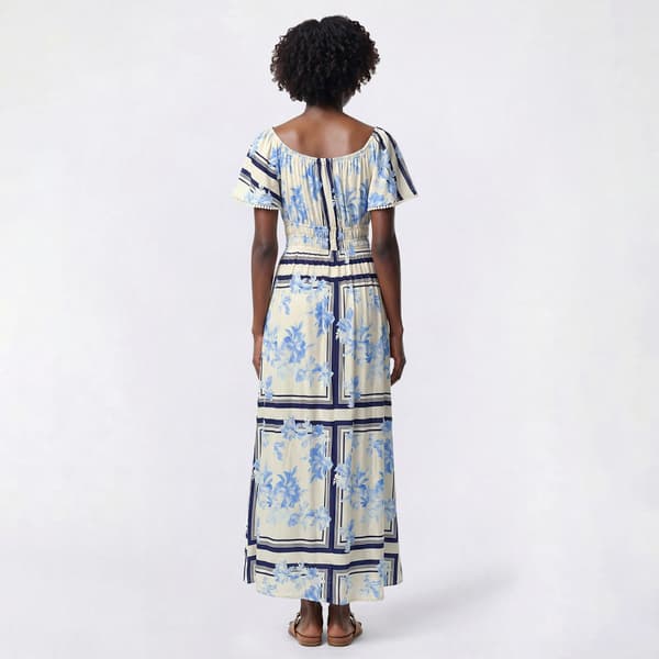 Womens Luxology Flutter Sleeve Geometric Floral Maxi Dress