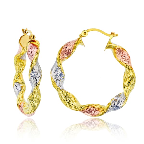 Gold Classics&#40;tm&#41; Tri-Color Twisted Diamond Cut Hoop Earrings - image 