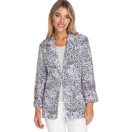 Womens Multiples 3/4 Sleeve Black White Animal Crinkle Jacket