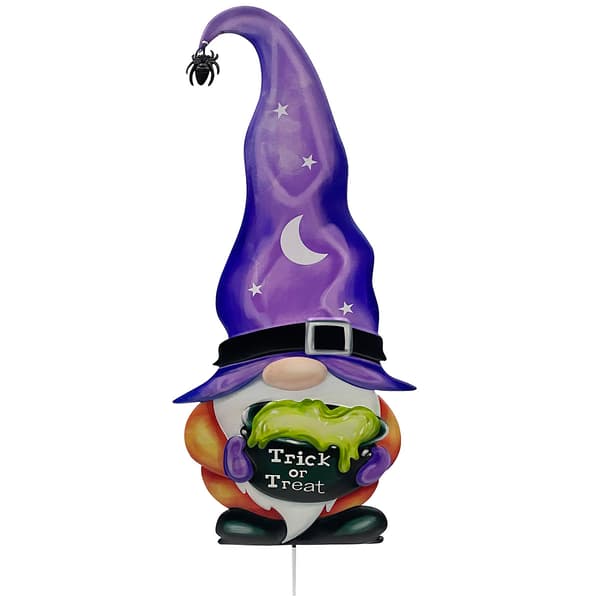 Gnome w/ Witch Hat & Cauldron Trick or Treat Stake - image 