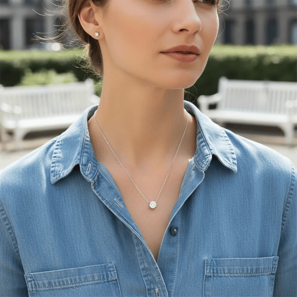 Saffron Sterling Silver Moissanite Diamond Pendant Necklace