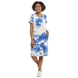 Womens Nina Leonard Short Sleeve Tie Dye Shift Dress with Pockets