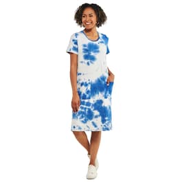 Womens Nina Leonard Short Sleeve Tie Dye Shift Dress with Pockets