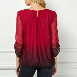 Womens Sara Michelle 3/4 Ruch Sleeve Ombre Glitter Blouse