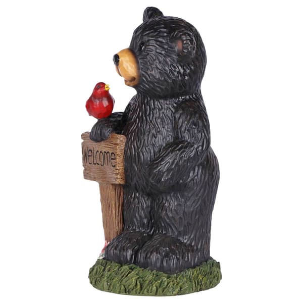 Hi-Line Gift Bear Holding Welcome Sign Garden Statue