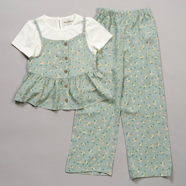 Girls &#40;4-6x&#41; Rare Editions 3pc. Floral Top Pants & Tee Set - image 