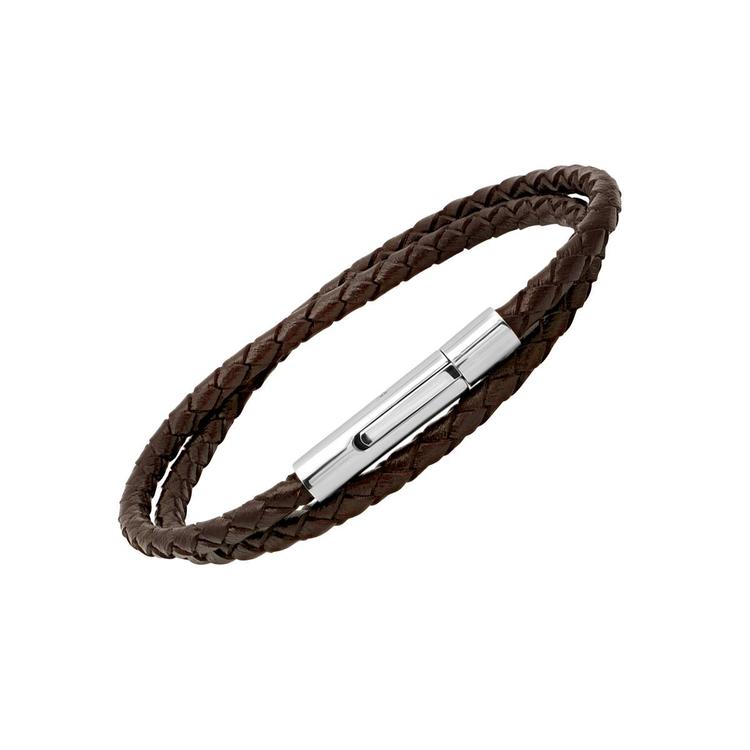 Mens Brown Leather Braided Wrap Bracelet