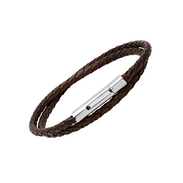 Mens Brown Leather Braided Wrap Bracelet
