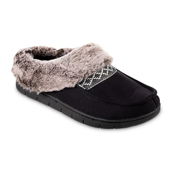 Womens Isotoner Memory Foam &Faux Fur Hoodback Clog Slippers - image 