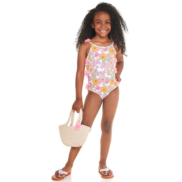Girls &#40;4-6x&#41; Bmagical One Piece Floral Applique Swimsuit with Bag - image 