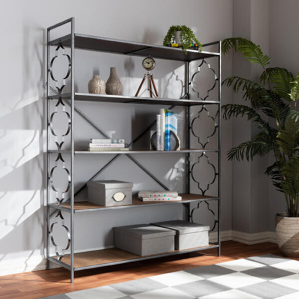 Baxton Studio Mirna 5 Shelf Quatrefoil Accent Bookcase - image 
