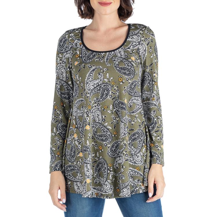 Womens 24/7 Comfort Apparel Long Sleeve Paisley Tunic