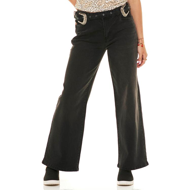 Juniors No Comment Double Western Belt Wide Leg Jeans