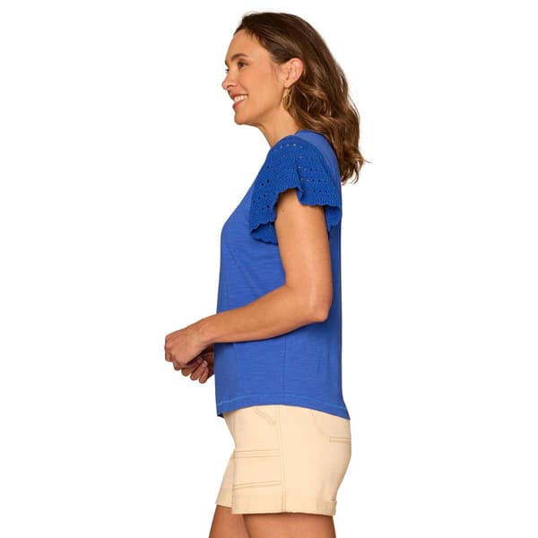 Petite Democracy Short Crochet Sleeve Solid Blouse
