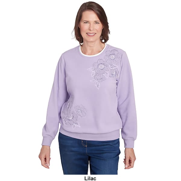 Womens Alfred Dunner Anti-Pill Floral Embroidered Sweatshirt