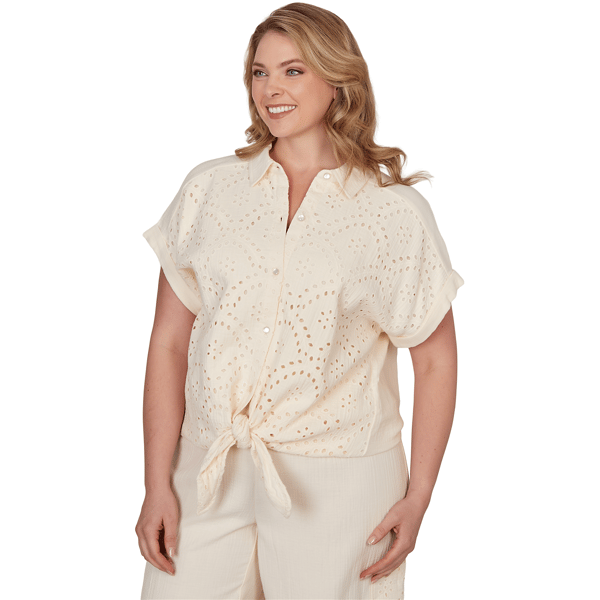 Plus Size Ruby Rd. Renaissance Romance Short Sleeve Eyelet Blouse