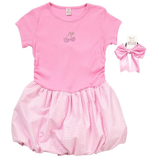 Girls (7-16) Sweet Butterfly Cherry Applique/Gingham Bubble Dress