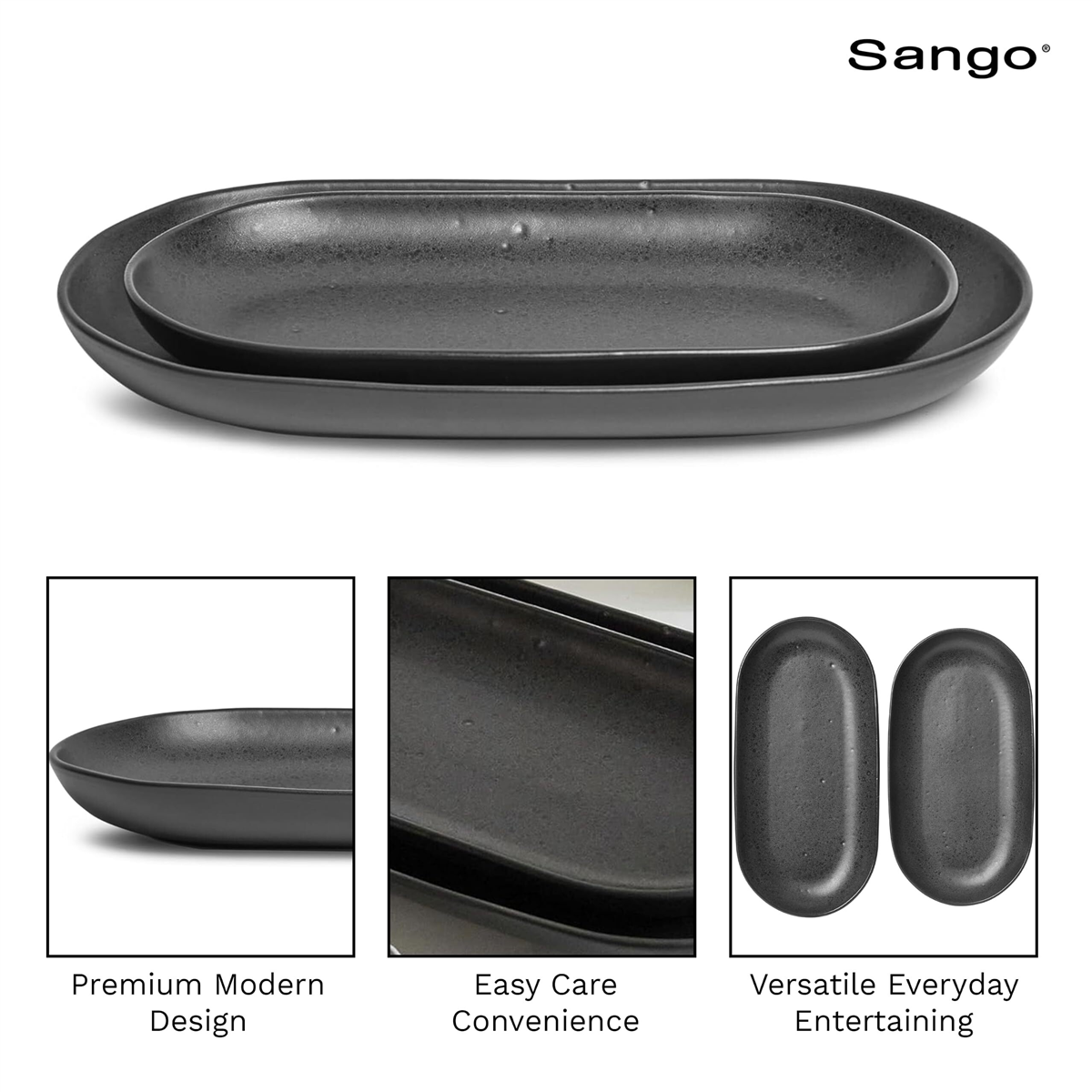 Sango Anderson Black Large Ceramic Serving Platters - Set of 2