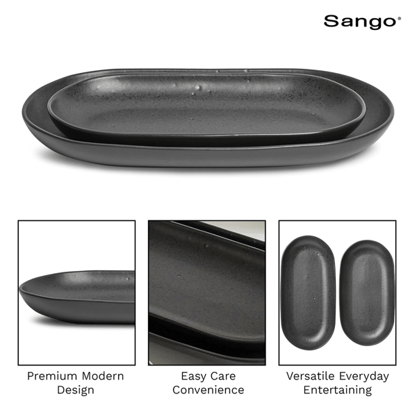 Sango Anderson Black Large Ceramic Serving Platters - Set of 2