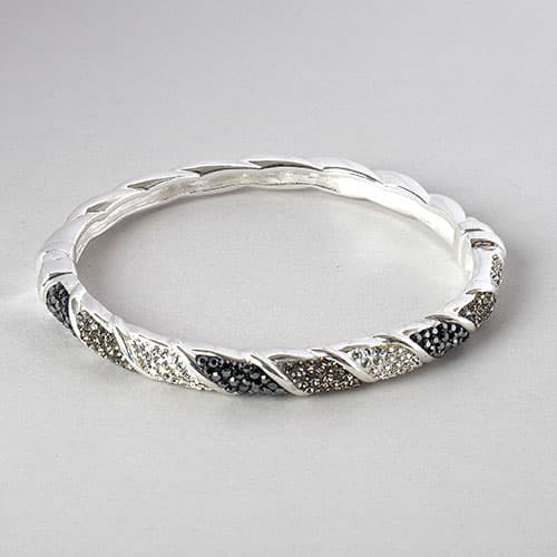 Silver Plated Brass Black Crystal Bangle Bracelet