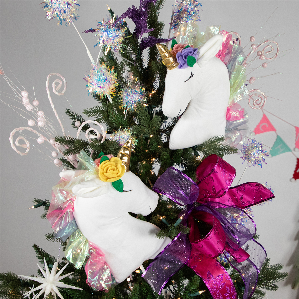 Northlight Plush Rainbow Unicorn Christmas Picks - Set of 2