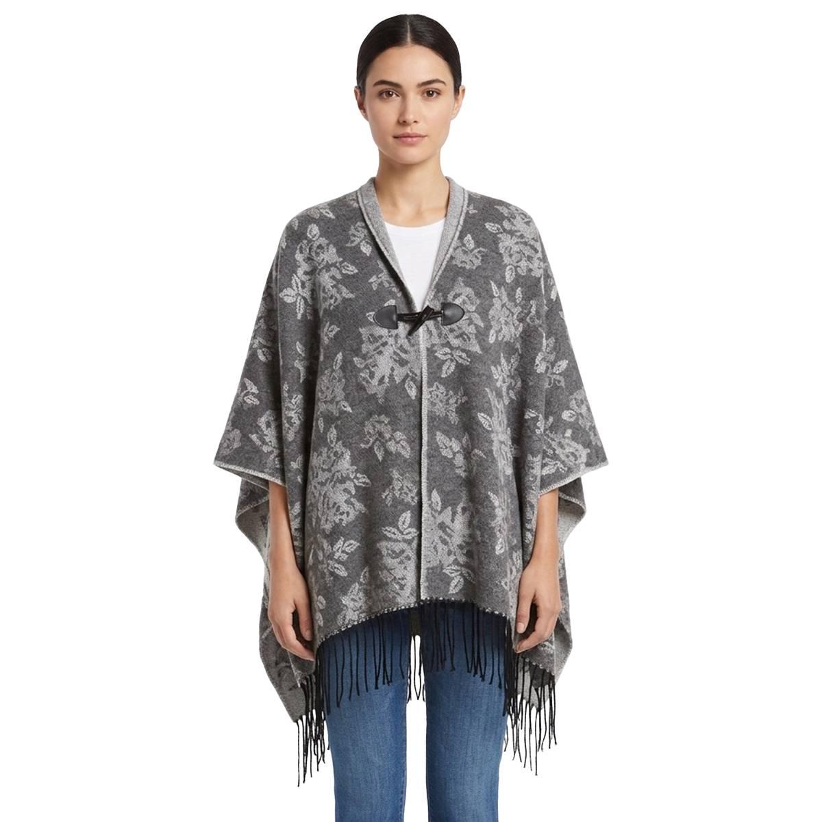 Womens Renshun Jacquard Floral Toggle Cape