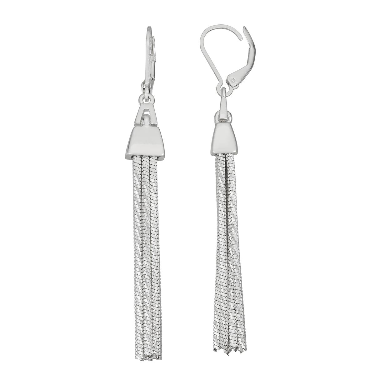 Napier 2.6in. Silver-Tone Sparkling Linear Tassel Earrings