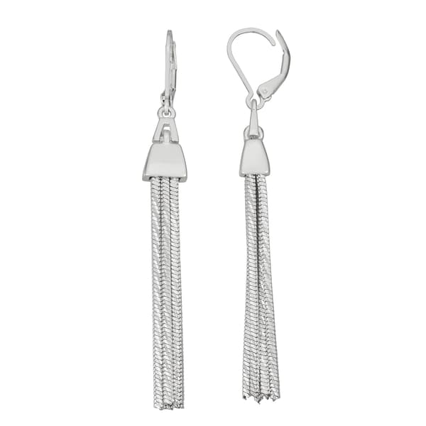 Napier 2.6in. Silver-Tone Sparkling Linear Tassel Earrings - image 