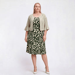Plus Size Perceptions Flounce Sleeve Vine Jacket Dress