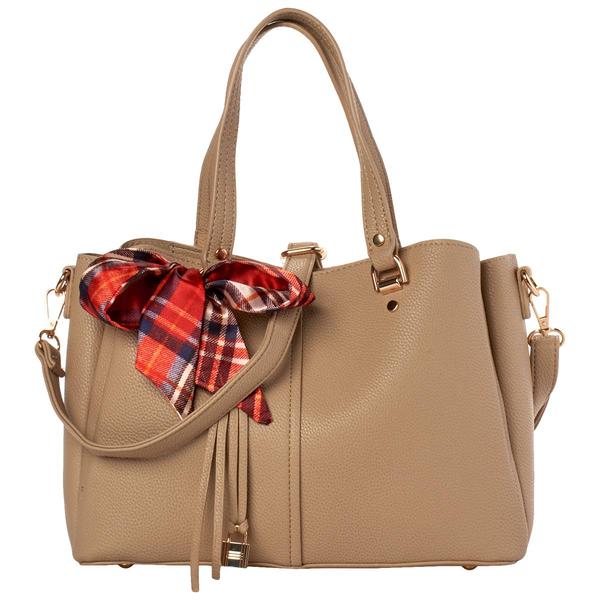 DS Fashion Triple Compartment Satchel w/ Bow Scarf - image 