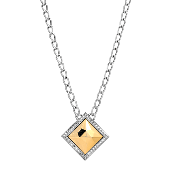 1928 Jewelry Two Tone Faceted Square Pendant Necklace - image 