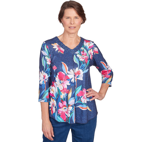 Womens Alfred Dunner In Full Bloom Placed Floral Top - image 