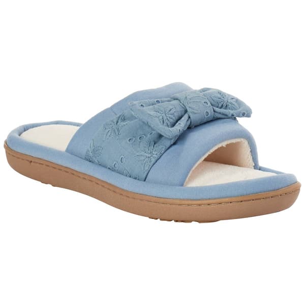 Womens Isotoner Eyelet Bow Slide Slippers - image 
