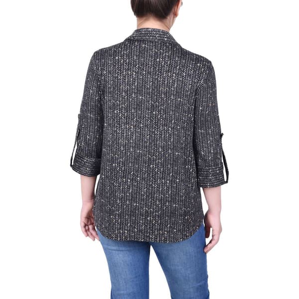 Womens NY Collection 3/4 Sleeve Herringbone Hacci Blouse - Grey