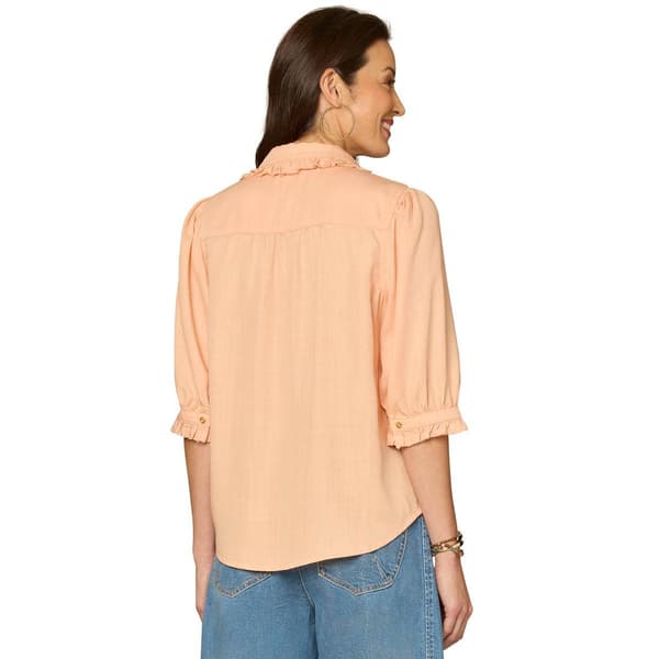 Womens Democracy Ruffle Collar Button Front Blouse
