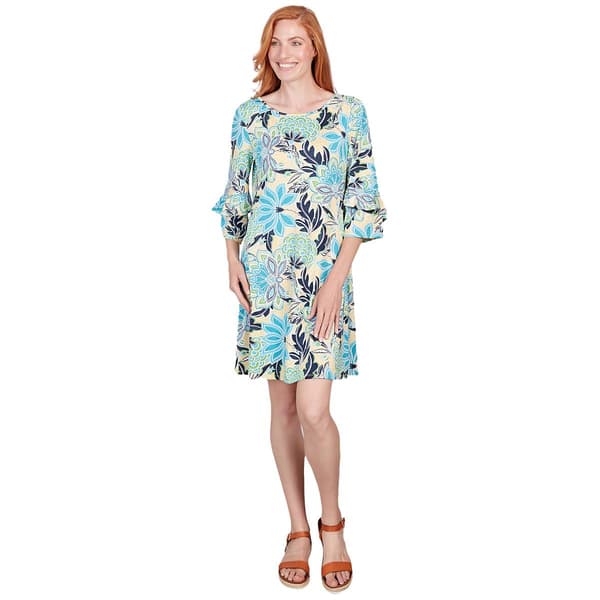 Womens Ruby Rd. 3/4 Ruffle Sleeve Sunburst Shift Dress - image 