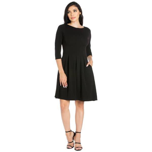 Womens 24/7 Comfort Apparel Fit and Flare Pocket Pleated Dress - image 